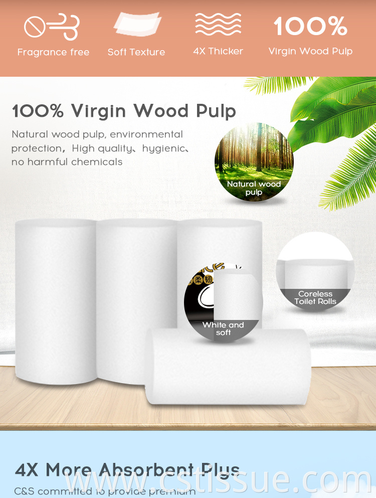 Customized White 100% Virgin Wood Pulp Toilet Roll Tissue Paper With 4 Layer